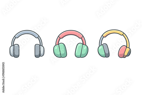 Different styles of headphones shown in a simple design for music lovers and audiophiles everywhere