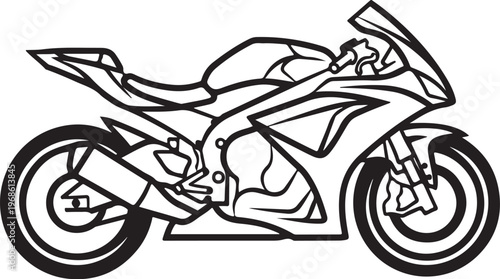 Motorcycle, sports bike, racing bike, black and white vector illustration, motorcycle design