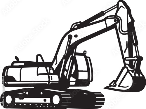 Black excavator, heavy machinery, construction equipment, industrial icon