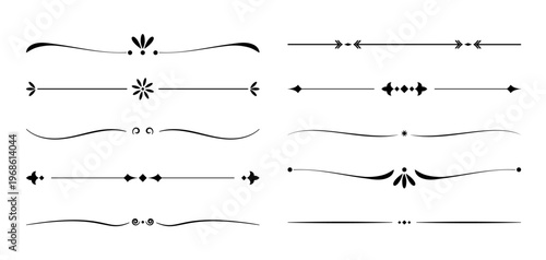 Set vintage dividing lines for text, website, black on transparent, vector, design elements set, PNG available