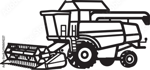 Black, industrial combine harvester, farming equipment, vector illustration, agricultural machine