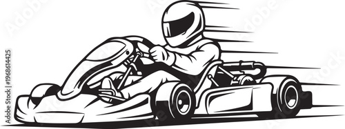 Racing Go-Kart, Speed Vector, Black and White Illustration, Motorsport