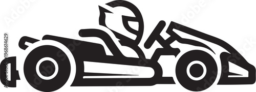 Racing, go-kart, sports car, driver icon, black