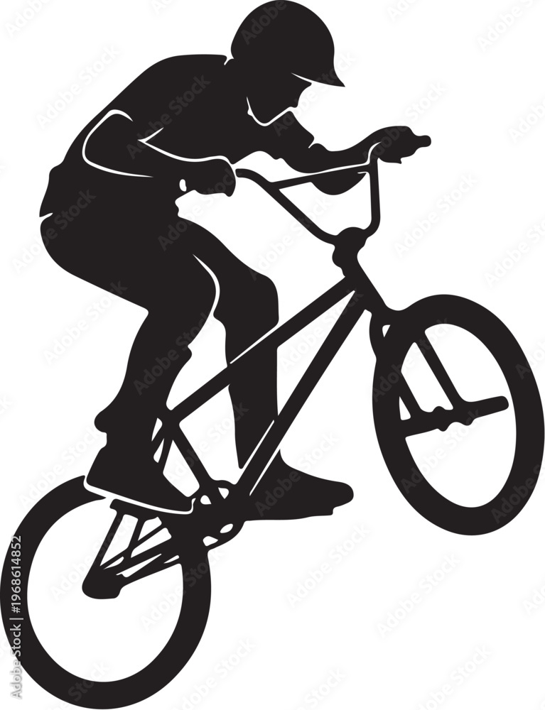 Obraz premium Black silhouette of a BMX bike rider, cycling, sports icon, vector graphic