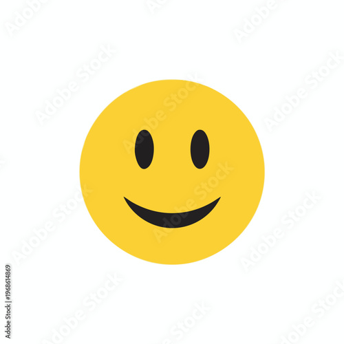 Yellow circle with black eyes and smiling mouth on white background