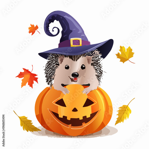 Igel mit Hexenhut auf Kürbis – Herbstlich süß