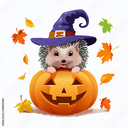 Igel mit Hexenhut auf Kürbis – Herbstlich süß