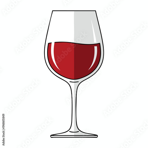 A clear wine glass filled with rich red liquid, casting subtle shadows