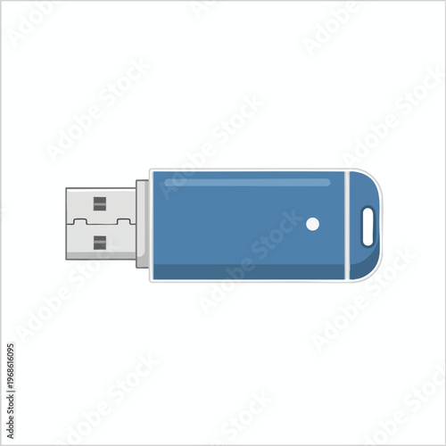 A blue USB flash drive with a silver connector and a loop for a keychain
