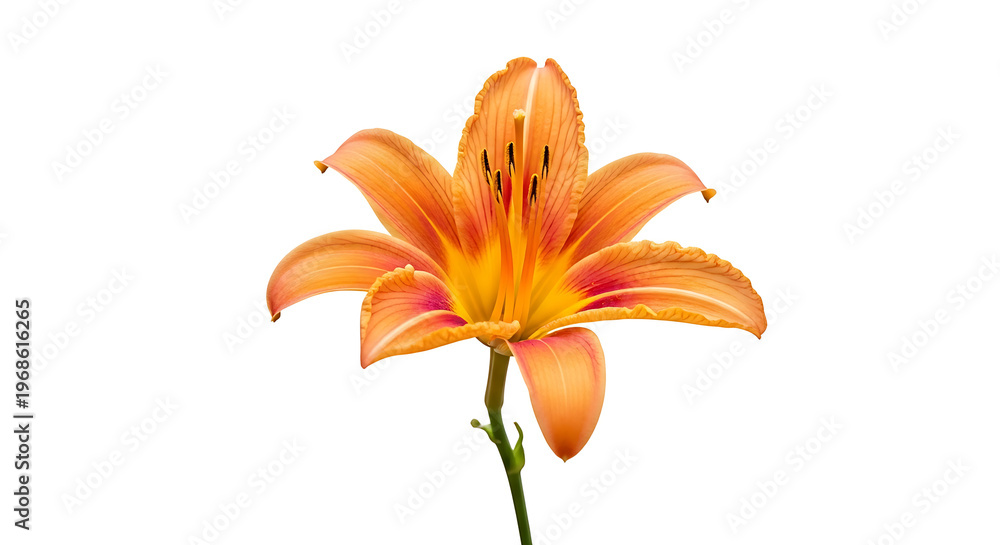 Obraz premium Vibrant orange lily blossom in full bloom isolated on white background