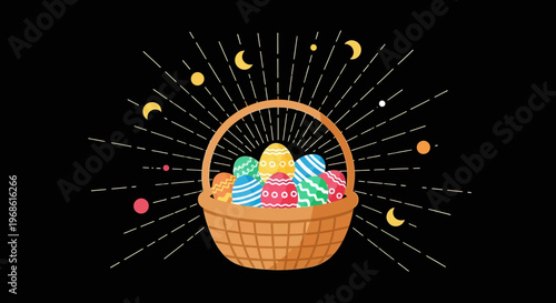 Colorful Easter eggs in a basket.