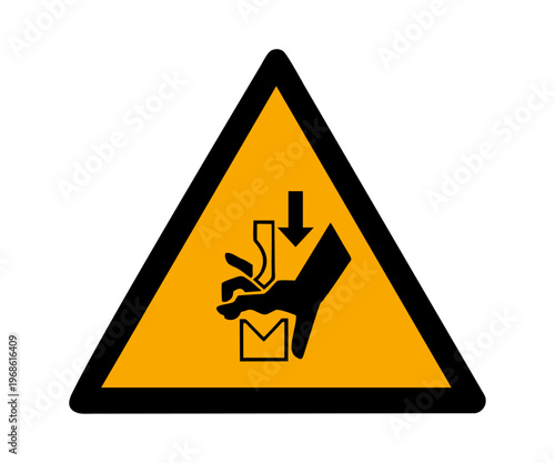 ISO 7010 W030 Warning Hand crushing between press brake tool sign. Hand Injury in Press symbol vector design and illustration.


