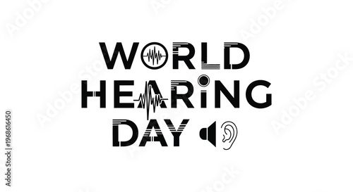 A graphic design displays world hearing day with integrated audio symbols creating a striking visual representation silhouette high quality professional