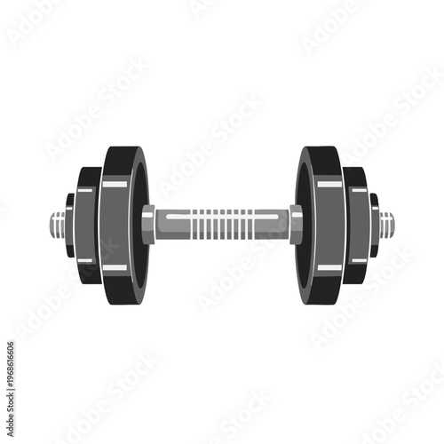 Monochrome barbell with textured grip and multiple weighted plates