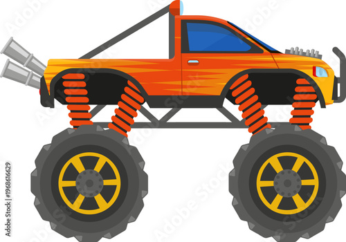 Orange monster truck ready for extreme off road racing