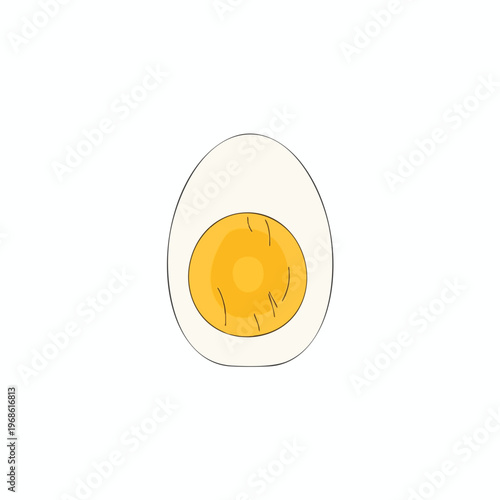 A stylized illustration of a half-boiled egg with a bright yellow yolk and white albumen