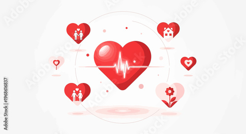 Heart Health and Family Love Icons, Cardiology and Wellbeing Concept