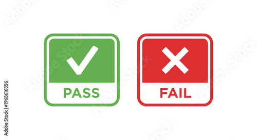 Two square signs one green with a checkmark one red with an x indicating pass or fail silhouette high quality professional
