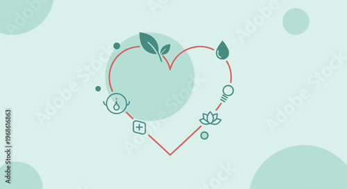 Heart Health and Wellness Icons: Nature, Water, Light, Balance, and Care