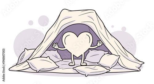 Heart Character Resting in Cozy Pillow Fort