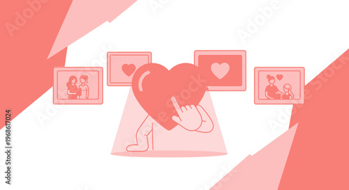 Heart Character Selecting Romantic Photos on Screens