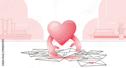 Heart Character Sorting Mail - Love Letters Concept