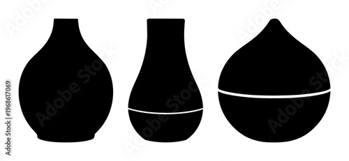 Aromatherapy oil diffuser set with solid black icon on a white background featuring aromatherapy, oil diffuser, icon with black and white and vector illustration