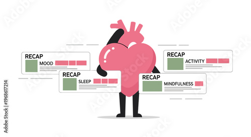 Heart Character with Health Recap - Mood, Sleep, Activity, Mindfulness