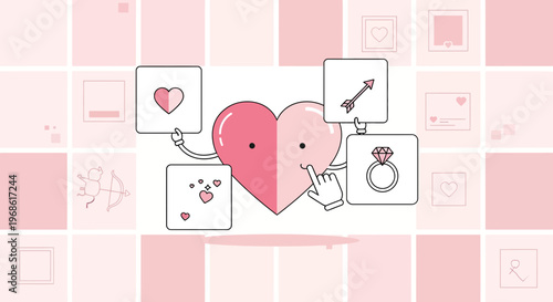 Heart Character with Social Media Icons - Love and Connection Concept