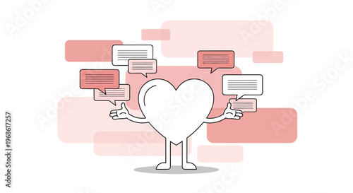 Heart Character with Speech Bubbles - Communication and Connection