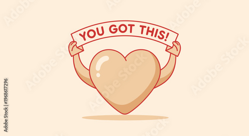 Heart Character with "You Got This!" Banner - Motivational Illustration