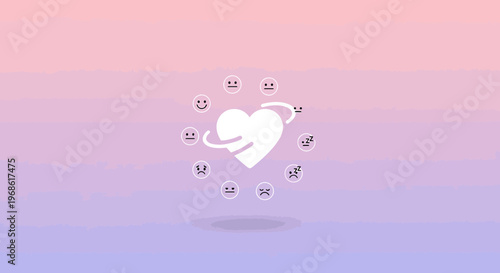 Heart Embracing Diverse Emotions Icons on Gradient Background