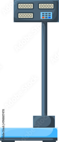 Digital retail scale displaying information for weighing products
