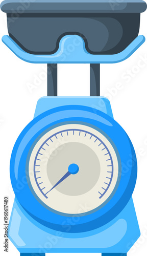 Kitchen food scale measuring weight on white background