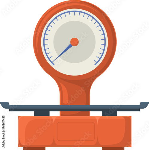 Red weighing scale measuring weight flat illustration