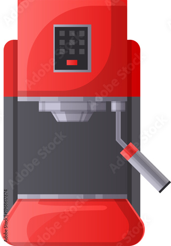 Red espresso coffee machine preparing hot morning drink