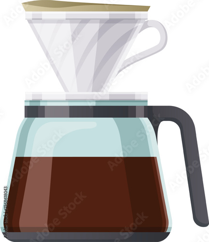 Pour over coffee maker brewing fresh coffee beverage