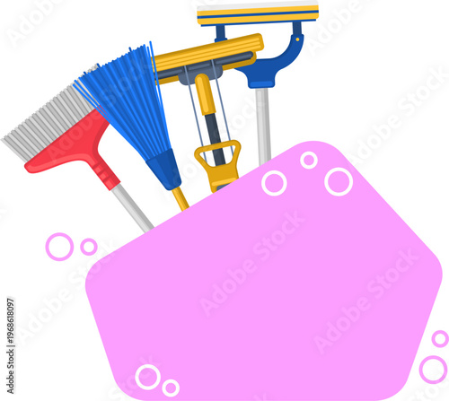 Cleaning tools with mop broom and squeegee