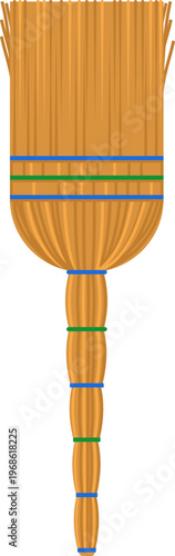 Natural straw broom sweeping house chores and cleaning tasks