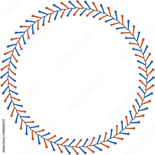 Baseball stitching border creating a round frame design