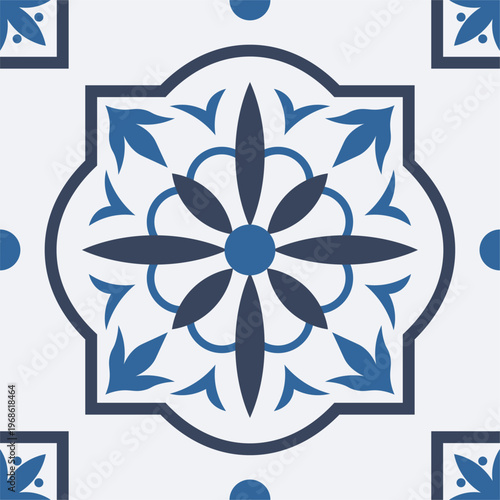 Portuguese ceramic tile pattern with blue decor