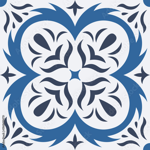 Traditional Portuguese blue and white ceramic tile pattern