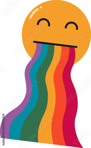 Emoji face spewing vibrant rainbow colors