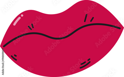 Red cartoon lips communicating kiss or smirking expression