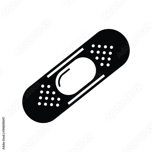 Minimalist black adhesive bandage icon for first aid kits, medical emergency care, and wound healing concepts
