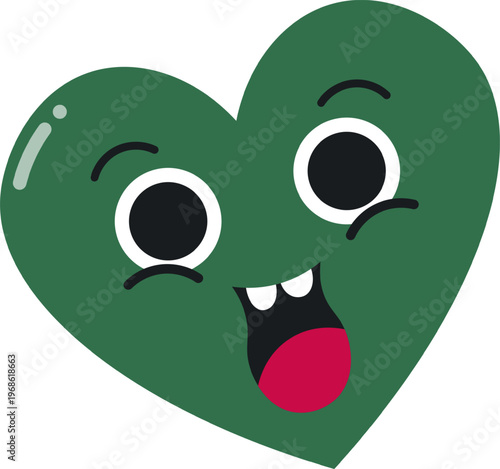 Green heart character showing happy silly expression