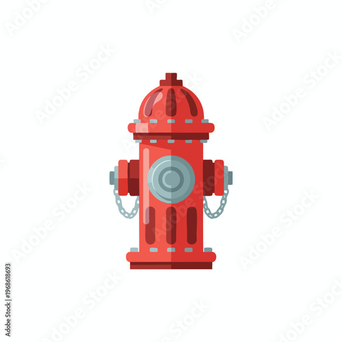 Bright red fire hydrant with silver accents, featuring chains on the sides