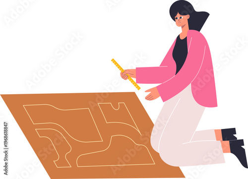 Woman measuring pattern while developing new design