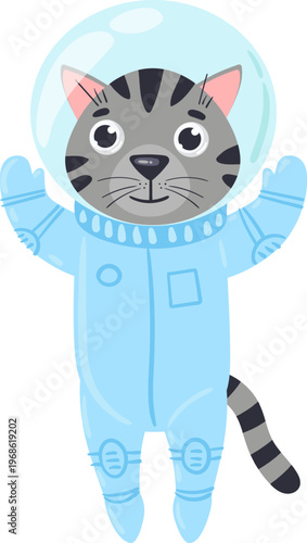 Cat astronaut wearing spacesuit looking at viewer