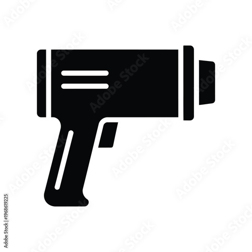 Minimalist black icon of a handheld digital scanner or infrared thermometer gun for retail inventory, medical screening, and industrial measurement applications.